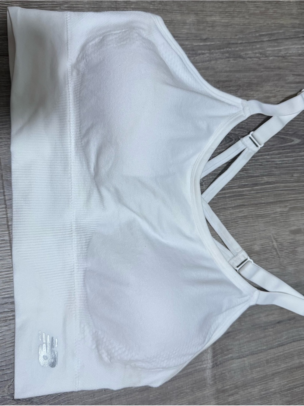 New Balance White Padded Seamless Sports Bra with Adjustable Straps
